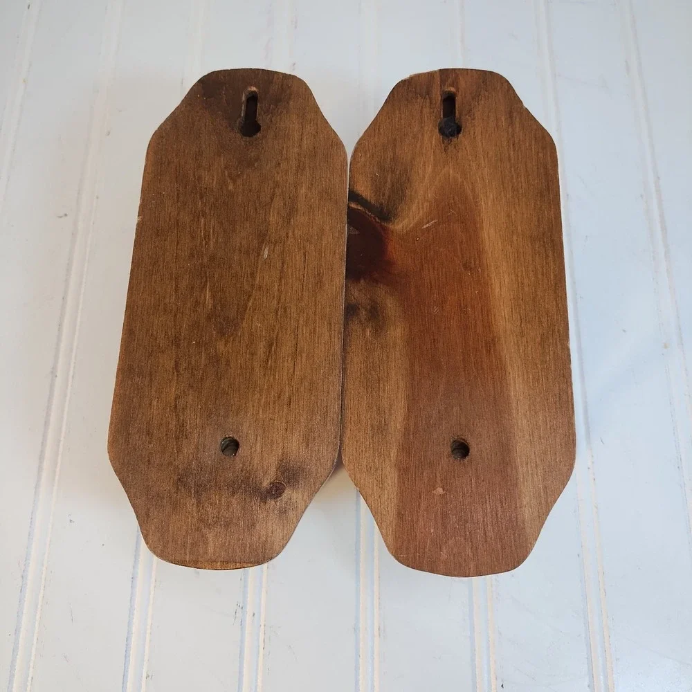 Vintage Wood Wall Sconce Candle Holders Pair Wooden Rustic Farmhouse Decor 8